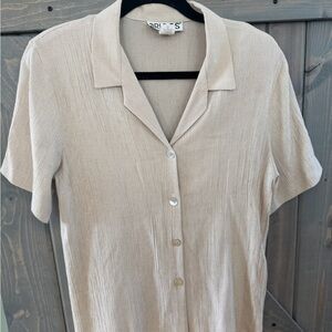Briggs New York Light Beige Short-Sleeve Button-Down Shirt